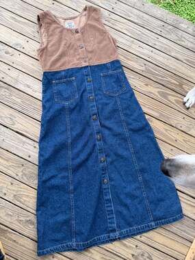 Vintage Studio Wear Petite Sleeveless Corduroy and Denim Button-Front Midi Dress